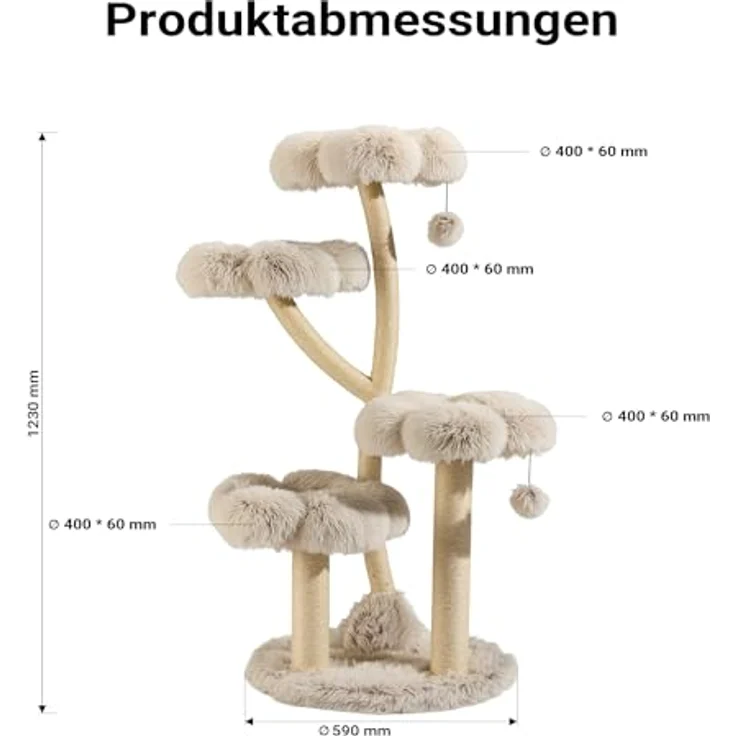 Wiltec Fudajo Designer Kratzbaum 123cm, Katzenkratzbaum in Creme und Grau, Kratzmöbel für Katzen – Bild 3