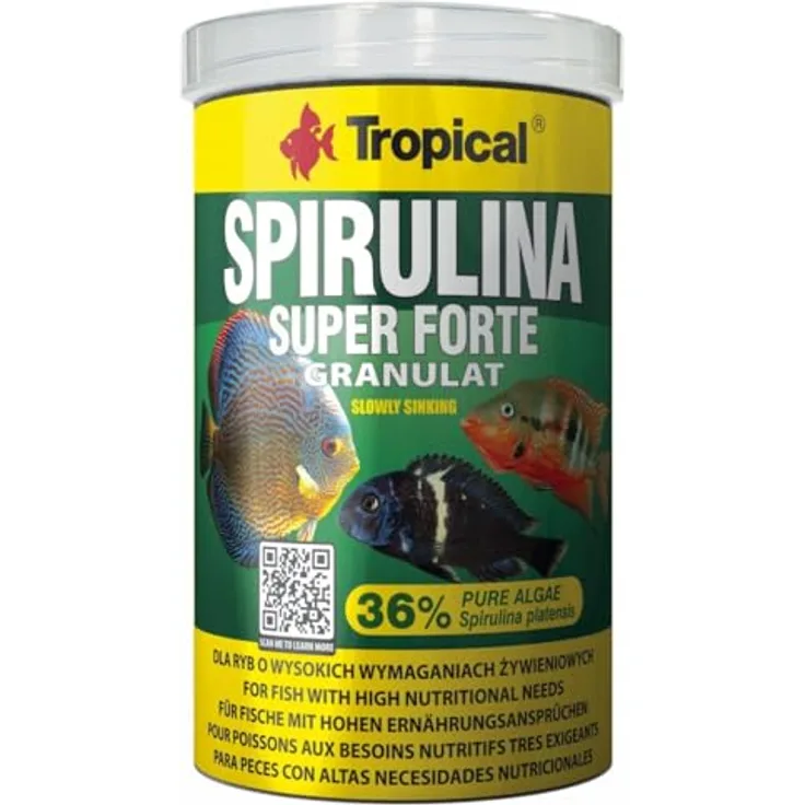 Tropical Super Spirulina Forte Granulatfutter, 36% Spirulina für algenfressende Cichliden und Meerwasserfische, 100 ml