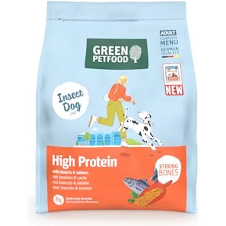Green Petfood InsectDog High Protein Trockenfutter für Hunde, mit Insekten & Lachs, getreidefrei, 900 g, kleine Krokette
