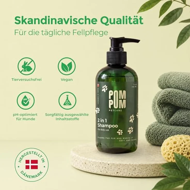 PomPom Petcare 2-in-1 Hundeshampoo & Spülung, pH-neutral und hautfreundlich, für alle Felltypen, 240 ml – Bild 2
