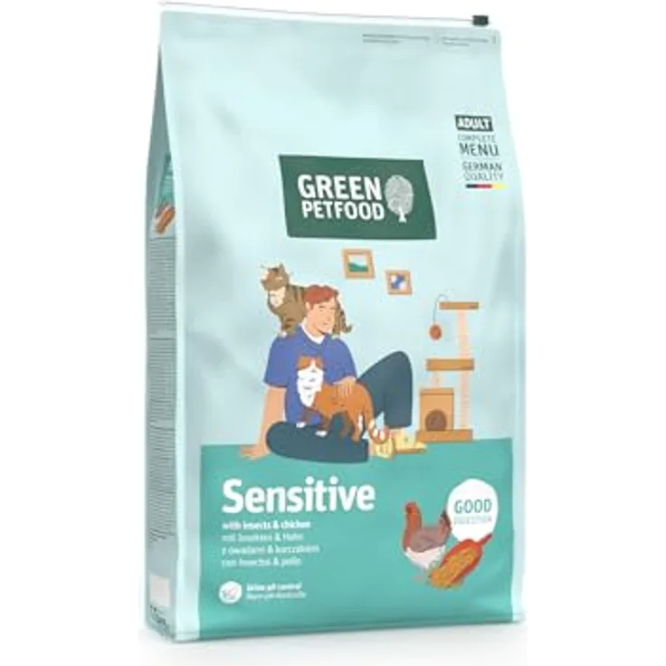 Green Petfood Cat Sensitive, Premium Trockenfutter für ausgewachsene Katzen mit Insektenprotein, getreidefrei, 7,5 kg