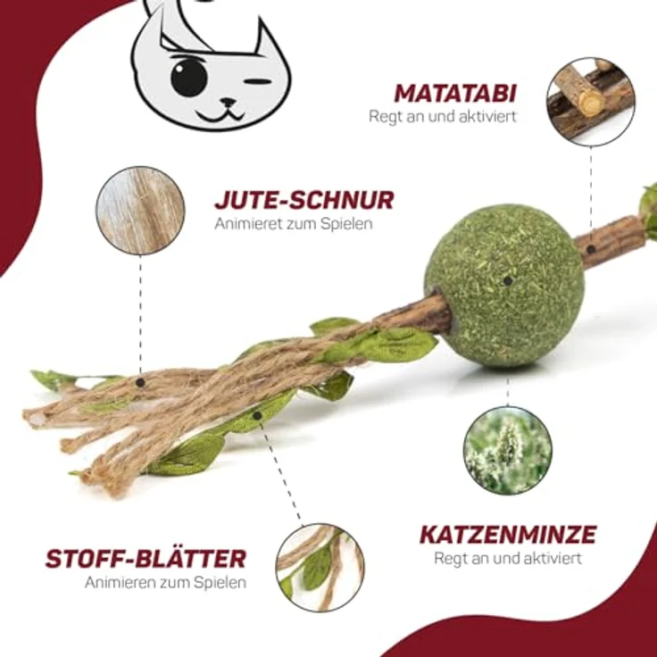 CanadianCat Company Katzenspielzeug Katzenminze Kugel mit Matatabi Stick und Jutekordel, stimulierend und beruhigend für aktive Katzen, 3 x 3 x 18 cm – Bild 2
