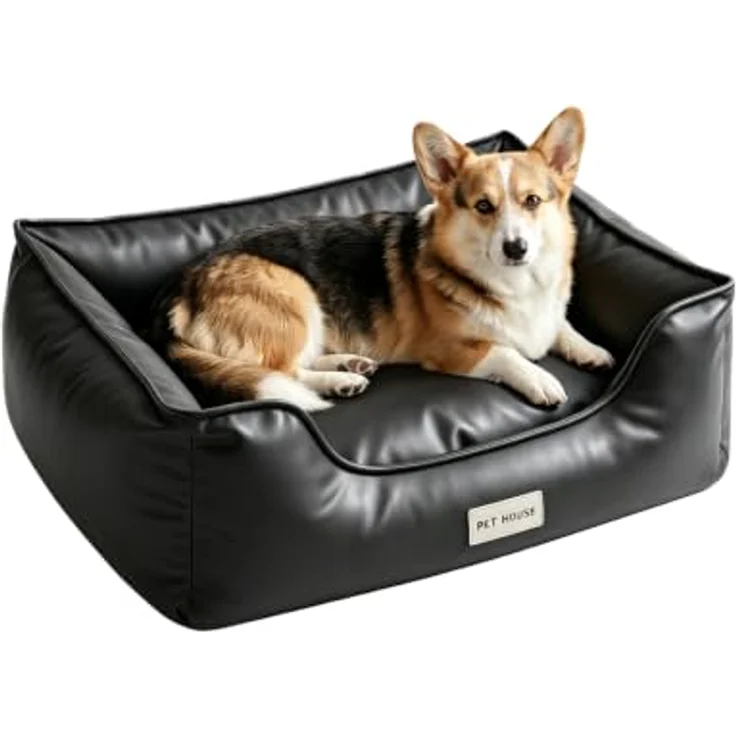 Marchul Wasserdichtes Hundebett, Katzensofa mit Kunstlederbezug, Waschbar und rutschfester Unterseite für kleine und mittelgroße Hunde und Katzen, 75 x 60 cm, Schwarz – Bild 1