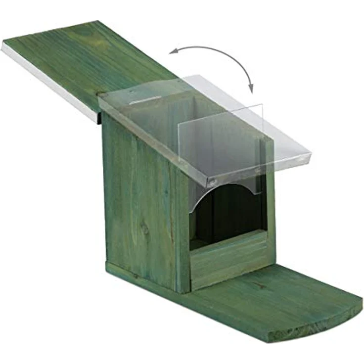 Relaxdays - Eichhörnchen Futterhaus, Holz Futterstation, wetterfest, Metalldach, Eichhörnchenhaus zum Stellen, dunkelgrün – Bild 7