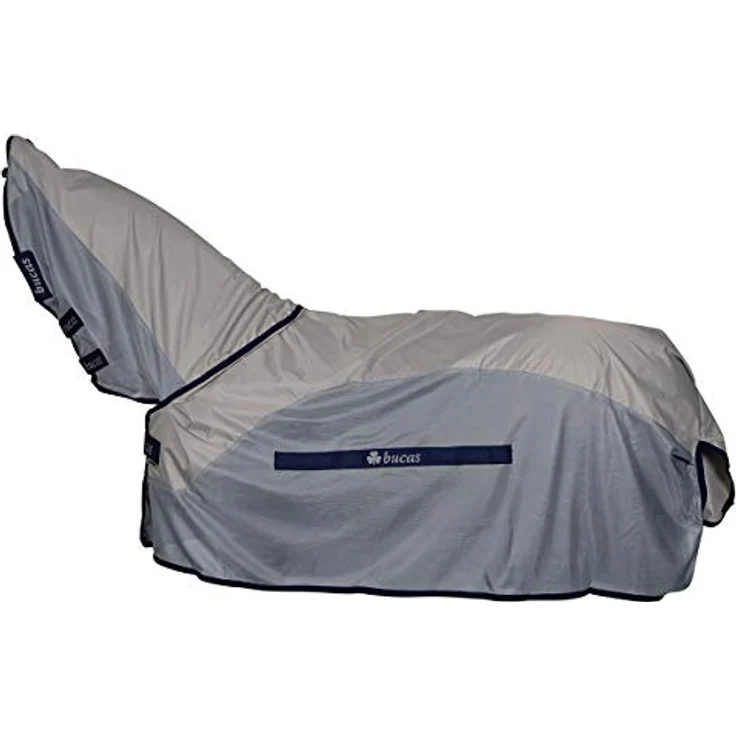 Bucas Buzz-Off Rain & Neck, Fliegendecke für Pferde mit wasserdichtem Material, Silber/Blau – Bild 1