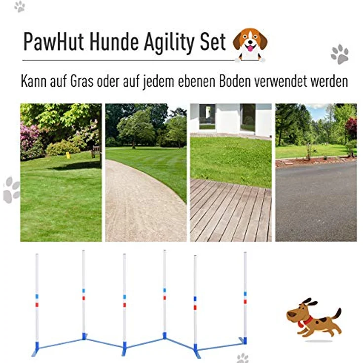 PawHut Agility Set Hunde 6-teiliges klappbares Trainingszubehör mit 6 Slalomstangen, Tragetasche und flexiblem Design für Koordinationstraining – Bild 5
