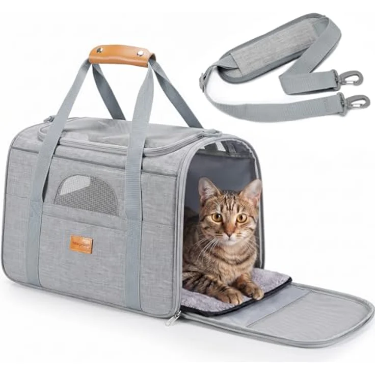 Morpilot Katzentransportbox für große Katzen und Welpen bis 6.8 kg, faltbare Hundetasche mit atmungsaktivem Mesh und Sicherheit Reißverschlüssen, ideal für Auto und Flugzeug – Bild 1