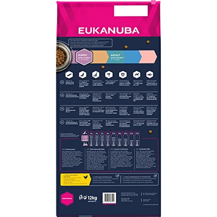 Eukanuba Welpenfutter getreidefrei mit Huhn, Trockenfutter für kleine und mittelgroße Rassen, 12 kg - ohne Getreide, reich an frischem Huhn, unterstützt Wachstums- und Lernfähigkeit – Bild 2
