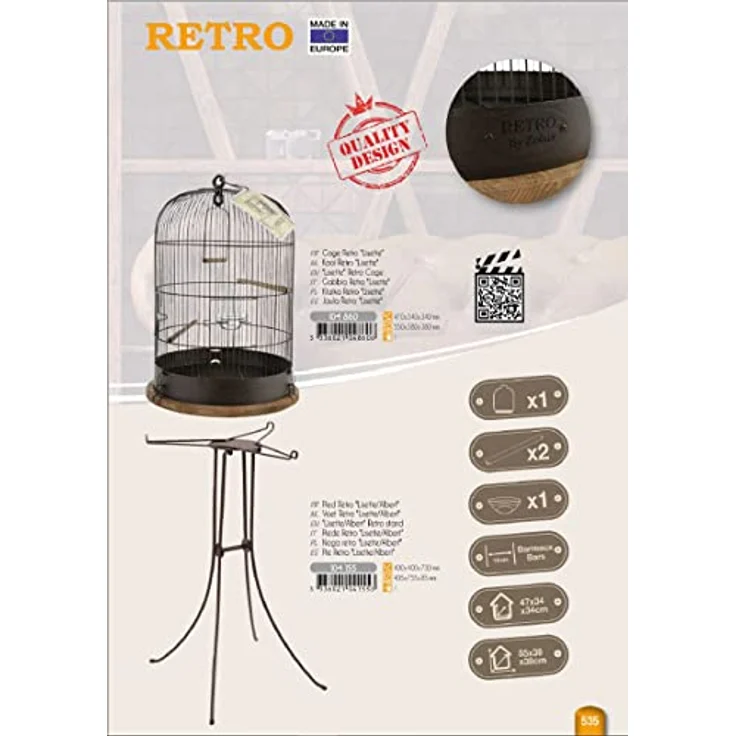 Zolux Lisette Retro Vogelkäfig, Metall, 38 x 38 x 55 cm – Bild 5