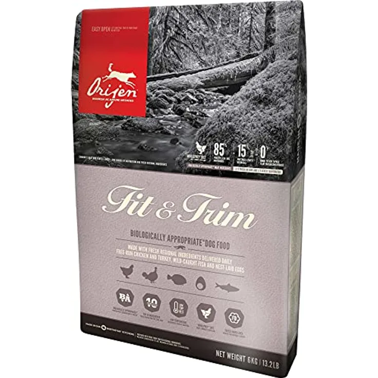 Orijen Fit & Trim Dog Whole Prey, Hundefutter mit gefriergetrockneten Zutaten aus freilaufendem Huhn, Truthahn und wild gefangenen Fischen, 11,4 kg
