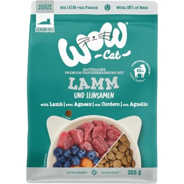 WOW Cat Senior Lamm, Premium-Trockenfutter für Senior-Katzen ab 10 Jahren, 325 g, ohne Getreide