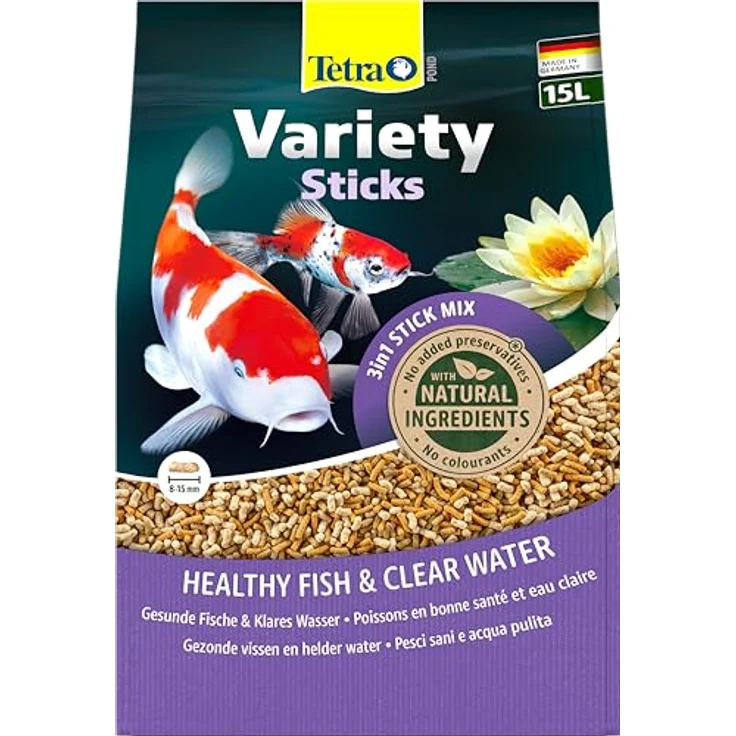 Tetra Pond Variety Sticks, Fischfutter-Mix für Teichfische, 15 L Beutel mit gesundheitsfördernden Nährstoffen und Carotinoiden – Bild 1