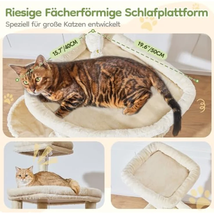 Taoqimiao 183cm Kratzbaum XXL, Großer Katzenbaum mit doppelten Plattformen, Hängematte und umfangreichen Kratzmöglichkeiten für große Katzen – Bild 3