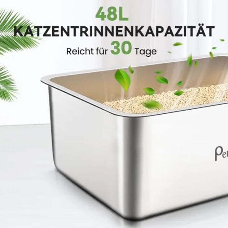 Petslucent Edelstahl Katzentoilette, extra große Metall-Liter-Box mit hohen Seitenwänden, leicht zu reinigen, antihaftbeschichtet, 50 cm x 35 cm x 15 cm – Bild 4