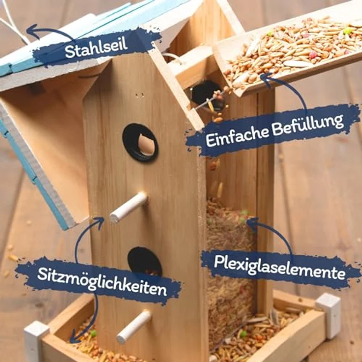 Lyra Pet® Vogelhaus Villa, Wetterfestes Futterhaus aus Holz mit Plexiglas, einfache Befüllung und Reinigung – Bild 3