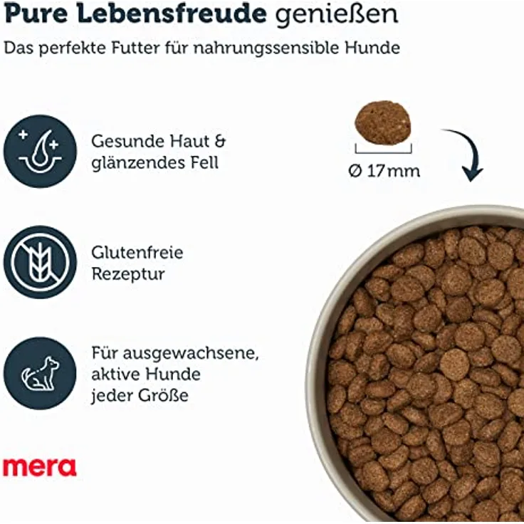 MERA Pure Sensitive Insect Protein Hundefutter (4kg), Hypoallergenes Trockenfutter mit Insektenprotein für sensible Hunde, mit Lachsöl und Leinsaat