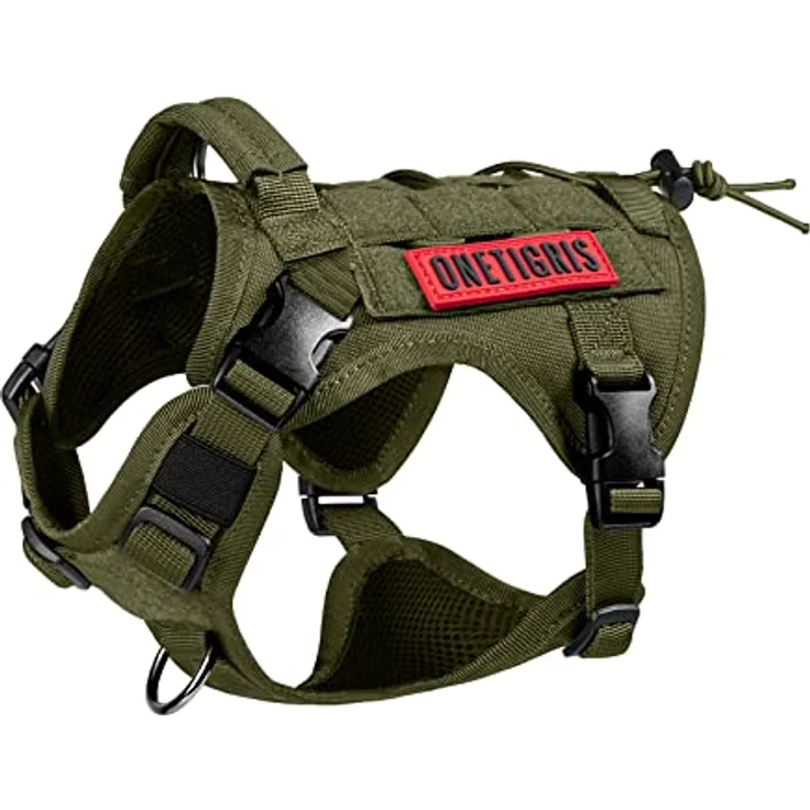 OneTigris FIRE WATCHER Hundegeschirr, Taktisches Sicherheitsgeschirr aus 1000D Nylon mit 1 Griff und 2 D-Ringen, Größe M, Grün – Bild 1