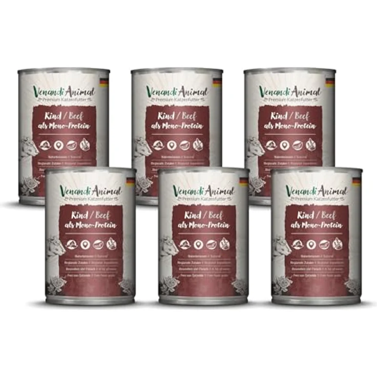 Venandi Animal Premium Nassfutter für Katzen, Rind als Monoprotein, getreidefrei, 6er Pack (6 x 400 g) – Bild 1