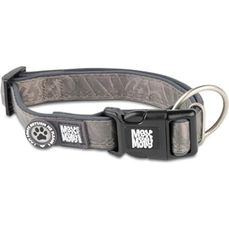 Max & Molly Hundehalsband Matrix 2.0, gepolstert & reflektierend mit Gotcha! Smart ID Sicherheitsanhänger, Stein/S, stufenlos verstellbar