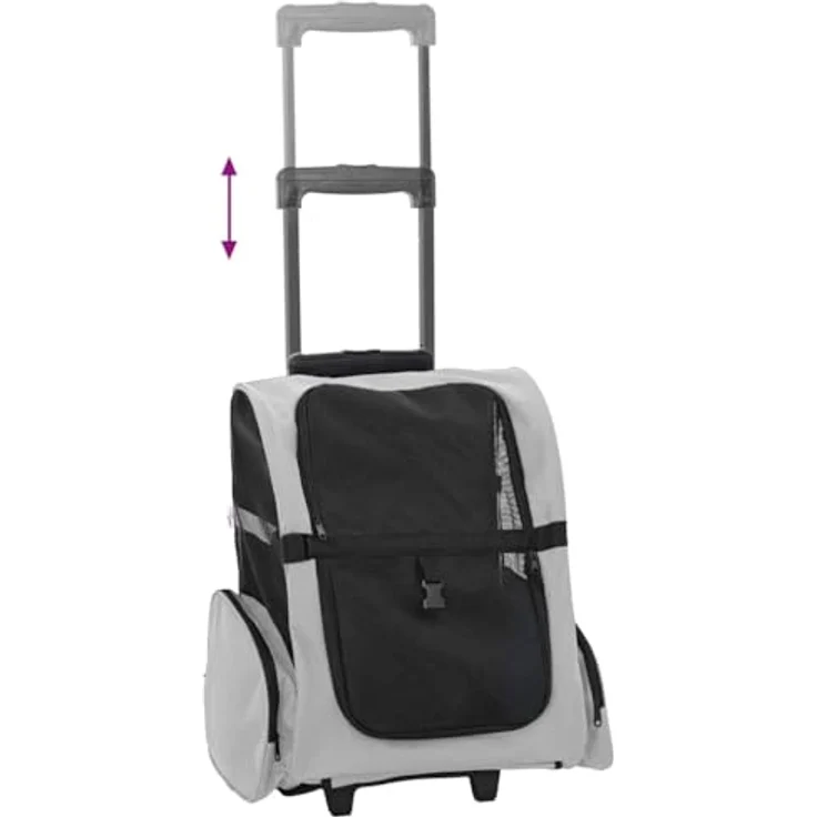 vidaXL Hunde-Transportbox 3-in-1 Trolley Grau, 48x32x57 cm, mit Netzfenstern und verstellbarem Griff, für Hunde und Katzen – Bild 3