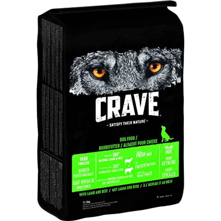 Crave Adult mit Lamm & Rind, Hunde-Trockenfutter, 2 x 11,5 kg, hoher Proteingehalt 35%, ohne Getreide