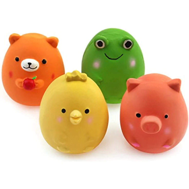 Chiwava 4 Stücke Quitschende Hundespielzeuge aus 100% natürlichem Latex, lustige Tier-Set für kleine Hunde, 6 cm, inklusive Küken, Piggy, Bär und Frosch – Bild 1