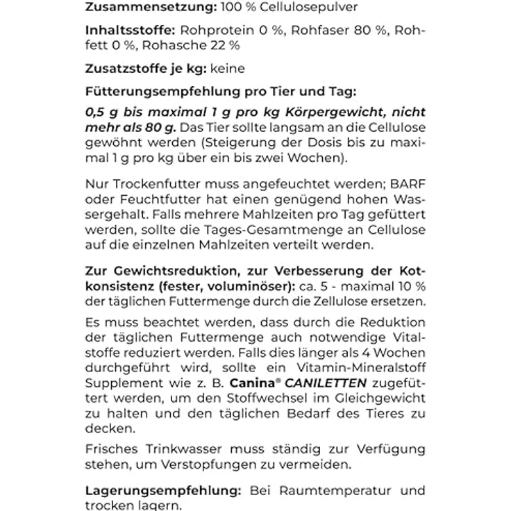Canina Cellulose Pulver 400g, natürlicher Ballaststoff für gesunden Magen-Darm-Trakt und Gewichtsreduktion – Bild 3