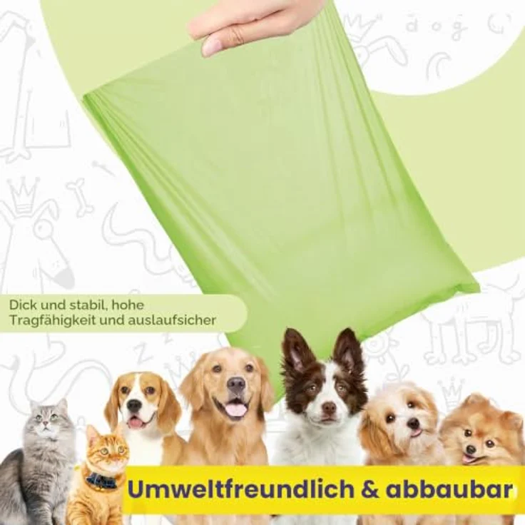AiQInu Hundekotbeutel 225 Stück, Extra dicke, unparfümierte Kotbeutel, 22 x 30 cm, dunkelgrün, 15 Rollen à 15 Beutel – Bild 2