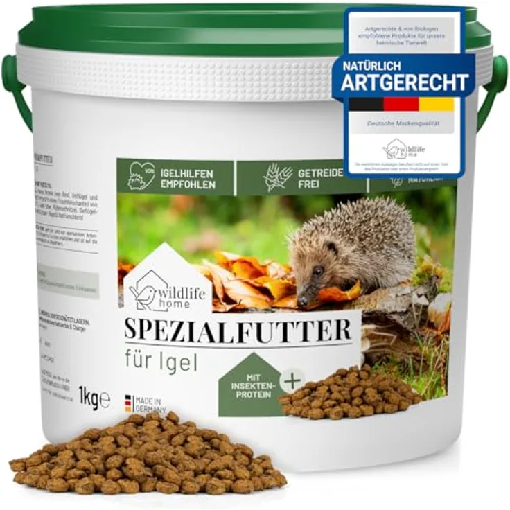 WILDLIFE HOME Igelfutter, Getreidefreies Trockenfutter mit Insektenprotein, 1kg, von Igelhilfen empfohlen