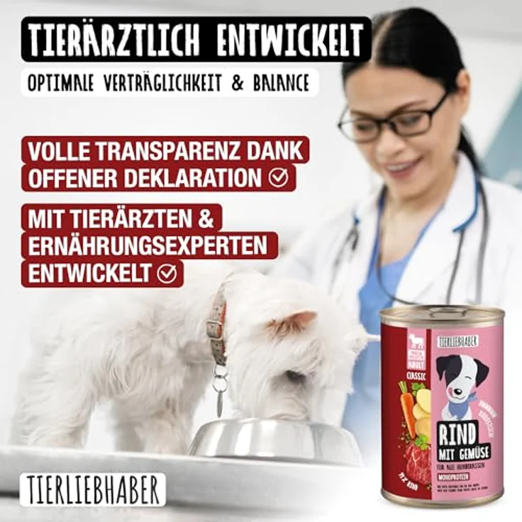TIERLIEBHABER Hundefutter Nass 400g Rind mit Gemüse, 91% Fleischanteil, von Tierärzten entwickelt, glutenfrei und ohne Zusatzstoffe – Bild 3