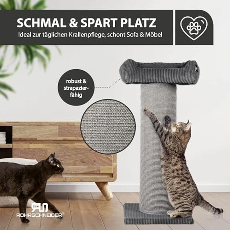 Rohrschneider Kratzbaum Frieda XXL, tauschbare Kratzmatten, stabile Bauweise, waschbarer Cord-Bezug (dunkelgrau) – Bild 5