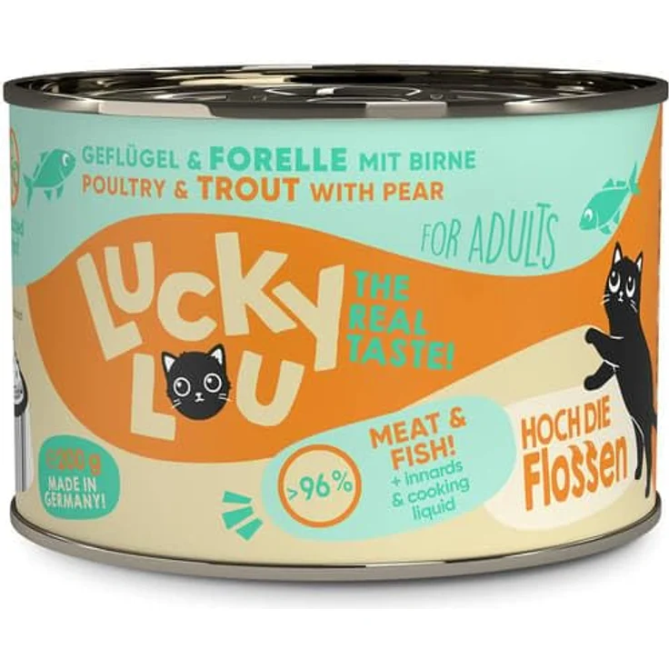 Lucky Lou Lifestage Adult Geflügel und Forelle, Katzen-Nassfutter ohne Getreide- und Zuckerzusatz, 24x200g – Bild 2