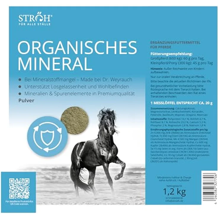 STRÖH Organisches Mineral für Pferde (1,2 kg) • Mineralfutter mit Calcium, Eisen, Kupfer, Kobalt, Mangan & Magnesium – Bild 2