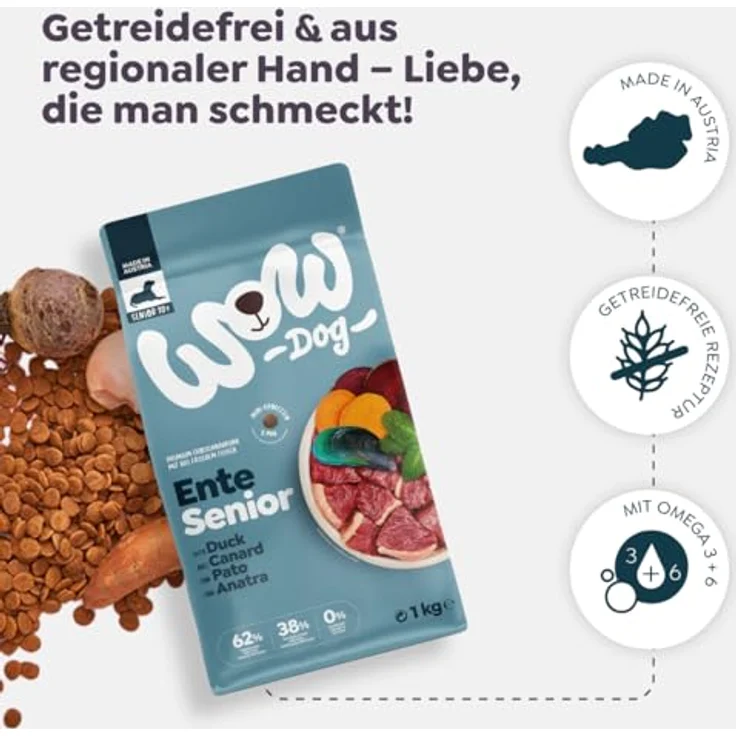 WOW Senior Ente, 6 kg Premium-Hunde-Trockenfutter für ältere Hunde, Single-Protein Rezeptur mit Ente, ohne Getreide, reich an Omega-3 und Omega-6-Fettsäuren – Bild 4