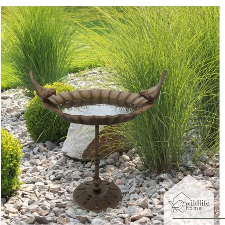 wildlife home Vogeltränke Modell 'Vogel-Liebe', 41 cm hohe frostsichere Wassertränke aus Gusseisen mit Standfuß für Garten und Balkon – Bild 3