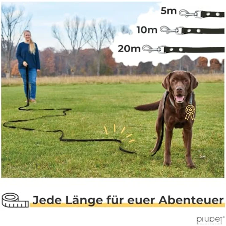 PiuPet® Schleppleine für Hunde, wasserabweisend, 5m/10m/20m, reißfest, schwarz – Bild 3