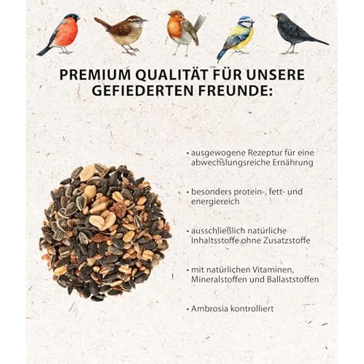 Dehner Natura Premium Wildvogelfutter, proteinreiches Streufutter für Wildvögel, 2.5 kg, ganzjährig nutzbar, ohne Zusätze – Bild 2