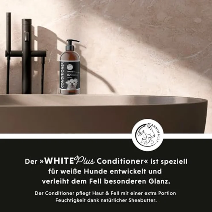 Annimally White Plus Conditioner, Natürliche Fellspülung mit Sheabutter für strahlend weißes Fell, ph-neutrale Pflege ohne Bleichmittel & Parfum - 500 ml – Bild 5