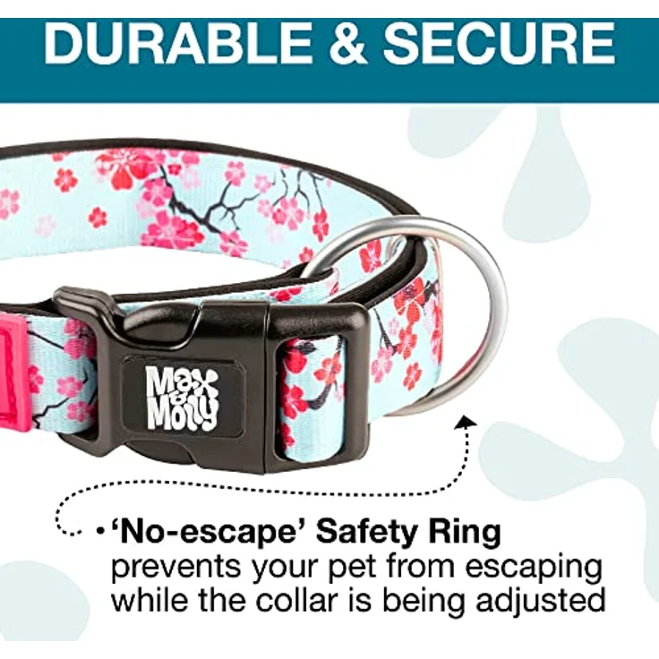 Max & Molly Gotcha! Hundehalsband mit Smart ID, gepolstertes Neopren, wasserdicht, verstellbar, für mittelgroße Hunde, Cherry Bloom, Größe M – Bild 4