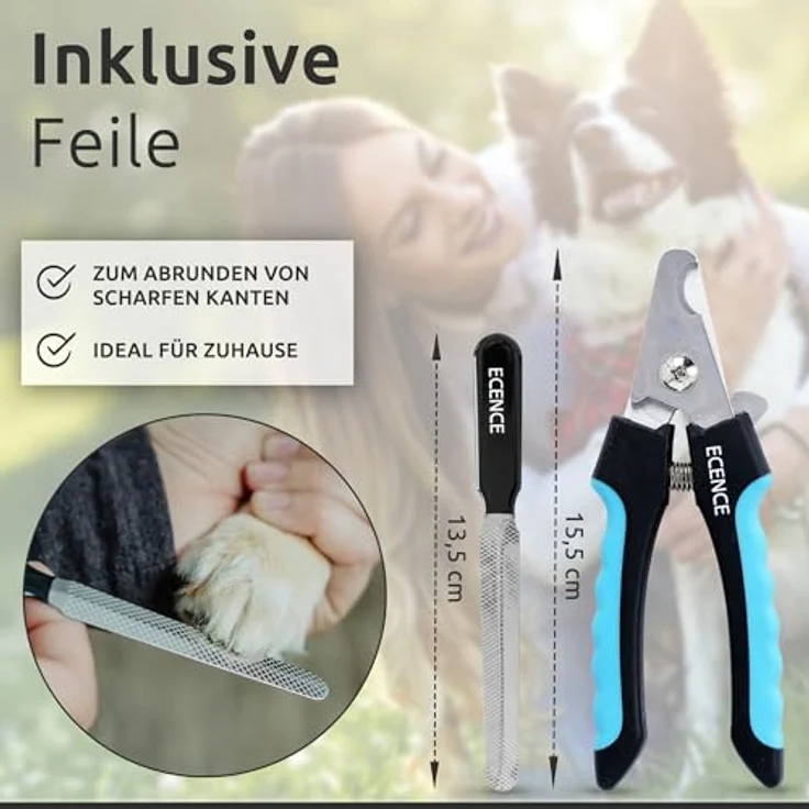 ECENCE Profi Krallenschere für Hunde & Katzen, Edelstahl-Klinge, ergonomische Griffe, integrierter Sicherheitsschutz – Bild 4