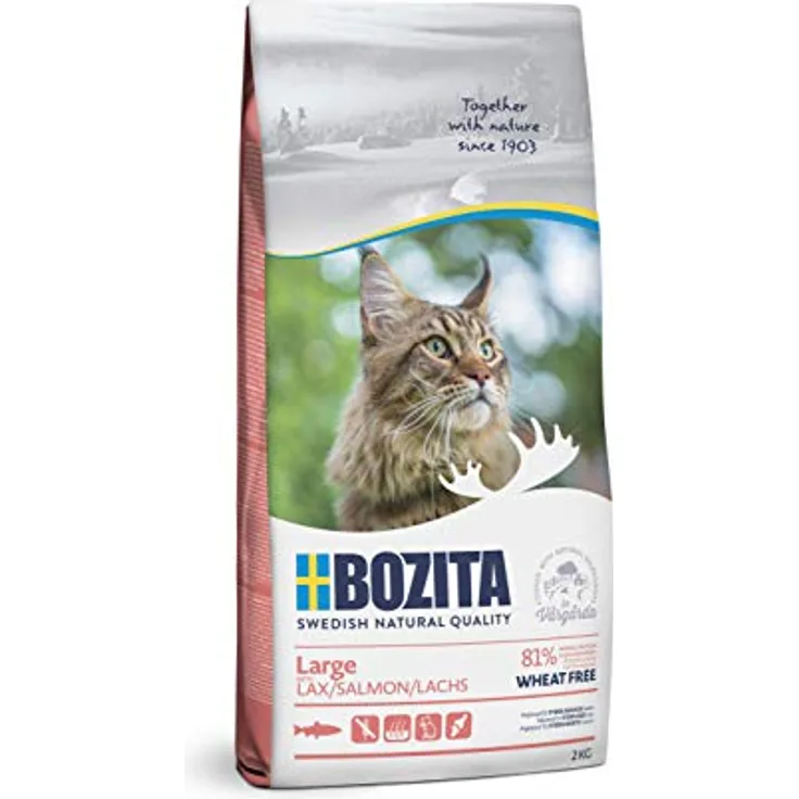 Bozita Large Weizenfrei Lachs – 2 kg Trockenfutter für große Katzenrassen – 31% Protein, 18% Fett, ohne Zucker & Gentechnik