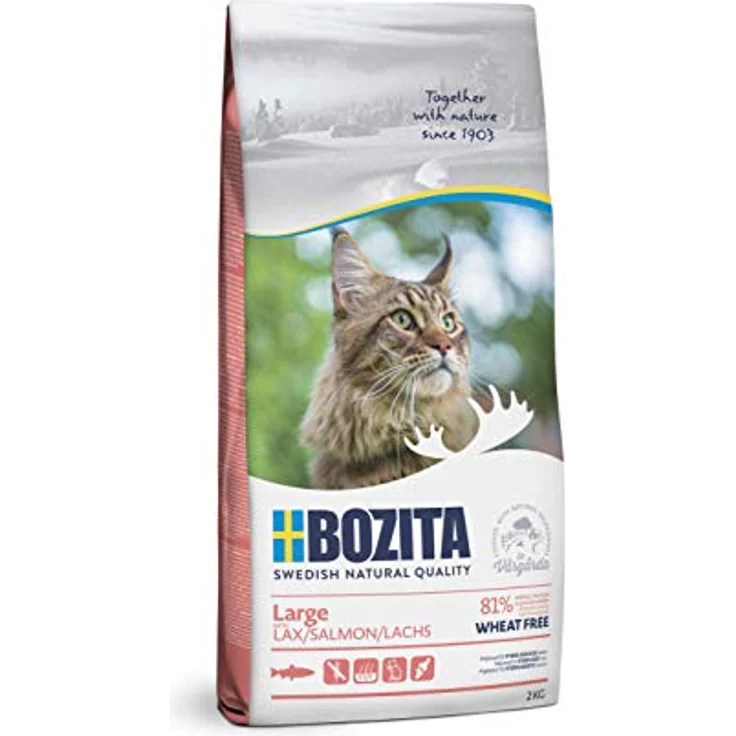 Bozita Large Weizenfrei Lachs – 2 kg Trockenfutter für große Katzenrassen – 31% Protein, 18% Fett, ohne Zucker & Gentechnik – Bild 1