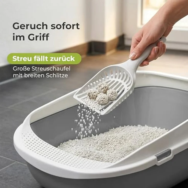 adena Katzentoilette XXL Jumbo Schale 65 cm graubeige, mit perforierter Einstiegsstufe und großer Streuschaufel – Bild 5