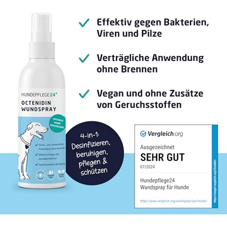 Hundepflege24 Wundspray für Hunde, 125ml - Desinfiziert, beruhigt und schützt Wunden ohne zu Brennen, Hautfreundlich und vegan, made in Germany – Bild 2