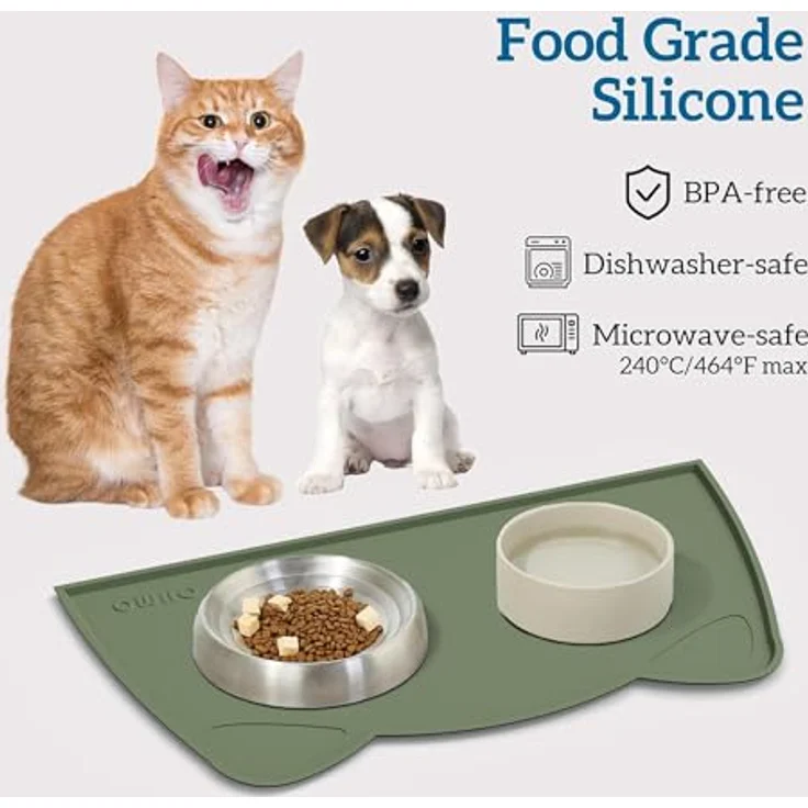 OHMO Napfunterlage für Kleine Hunde und Katzen, rutschfeste Silikonmatte, wasserdicht, Camouflage Grün, 52x30cm – Bild 3
