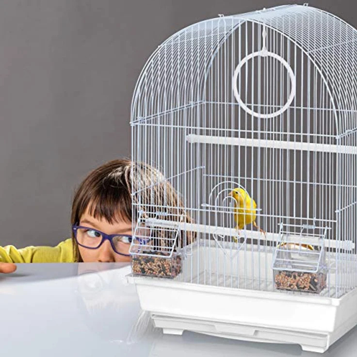 Relaxdays Vogelkäfig für Kanarienvögel & Zebrafinken, mit Sitzstangen, Schaukel und Futternäpfen, HBT 49,5x34,5x31 cm, weiß – Bild 5