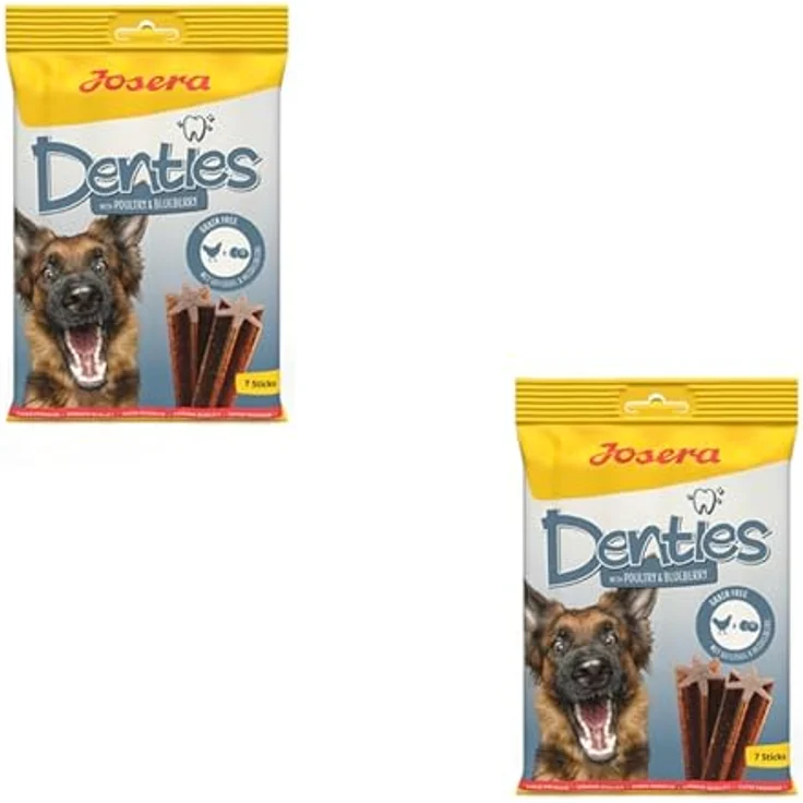 Josera Denties with Poultry & Blueberry, Zahnpflegekaustangen für Hunde, 2 x 180 g, mit schmackhaftem Geflügel, zur Unterstützung der täglichen Zahnreinigung, klimaneutral hergestellt – Bild 1