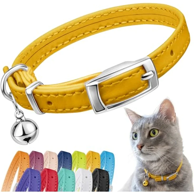 CollarDirect Leder-Katzenhalsband mit Abnehmbarer Glocke und Sicherheitsgummiband – Handgemacht für Kätzchen und große Katzen, leuchtende Farbe – Bild 1