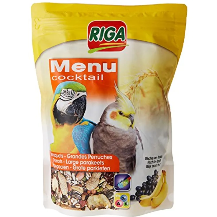 Riga Menu Cocktail, Körnermischung für Großsittiche & Papageien, reich an Früchten, energiereich und ausgewogen, Doypack 500g