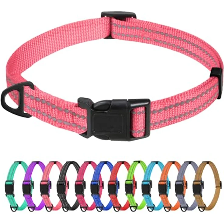TagME Nylon Hundehalsband, Verstellbares Reflektierendes Hundehalsband mit Sicherheitsschnalle für Extra Kleine Hunde, Rosa, 1.5 cm Breite – Bild 1